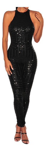 Women O-neck Sequin Off Shoulder Sleeveless Jumpsuit 2024