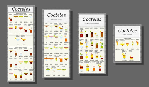 Colección 4 Pósters Cocteles Tragos Bebidas Recetas