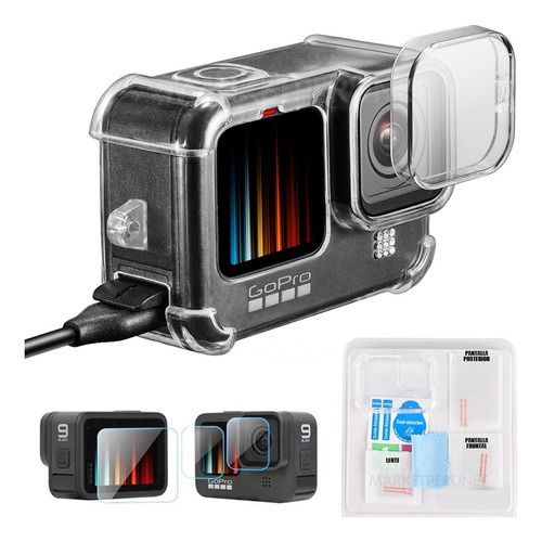 Case Antishock Gopro Hero 9 + Protectores De Pantalla 