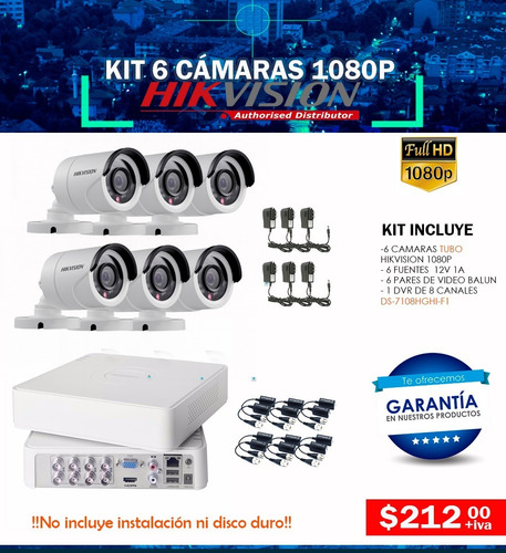 Kit 6 Cámaras Para Interior Y Exterior Hd 1080p Hikvision