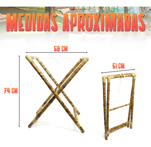 Pé De Apoio Cavalete Bandeja Cesto Bambu Base Suporte 74cm Cor Natural