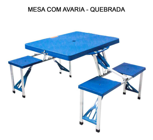 Mesa plegable, maleta de acampada, 4 bancos, para acampar, color azul