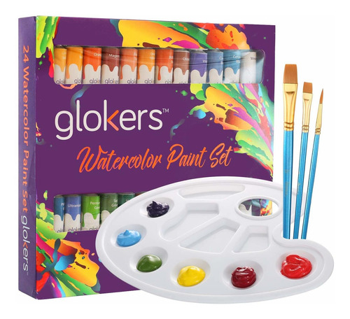 Juego Pintura Acuarela 24 Color Glokers. Suministro Arte