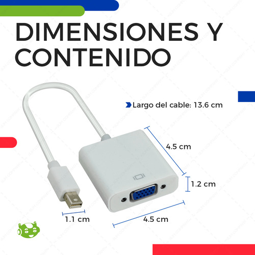 Adaptador Mini Displayport A Vga Resistente Para Mac Macbook A Monitor Pantalla Proyector Color Blanco Slim Company