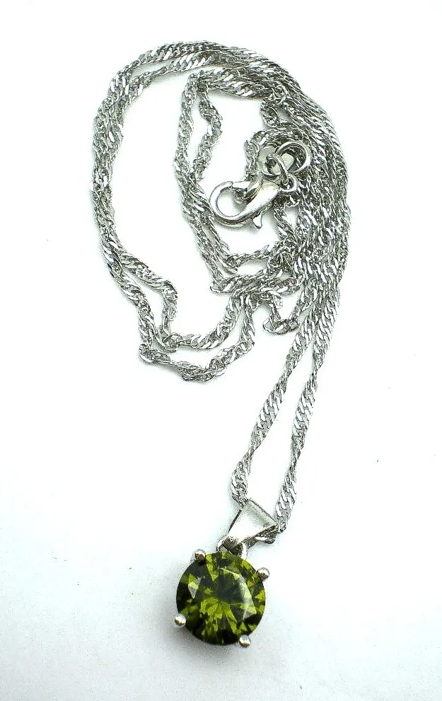 Cadena Y Dije De Plata 925 Y Cristal Verde