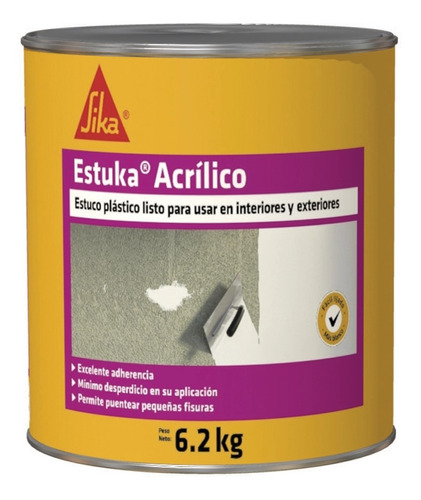 Sika Estuka Acrílico Estuco Para Interiores Y Exteriores 6kg