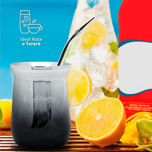 Mate Termico Acero Doble Capa Mug Terere + Bombilla Color Cromado