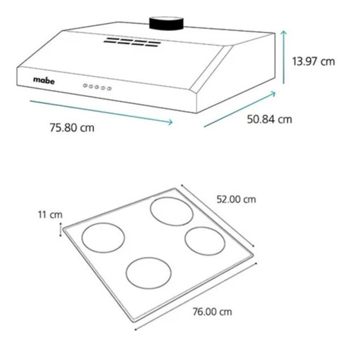 Combo Mabe Parrilla 76 Cm Con Campana Acero Inoxidable