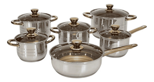 Juego Ollas Inoxidable Cocina Set 12 Piezas Antiadherente