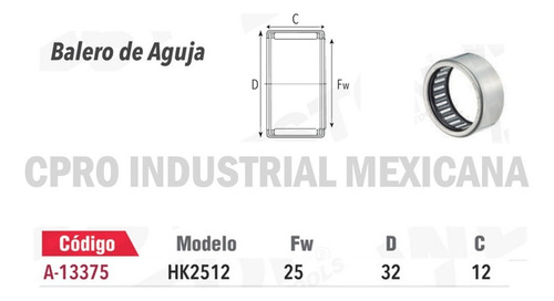 Balero De Aguja Hk2512 Misceleneo Marca Weston P