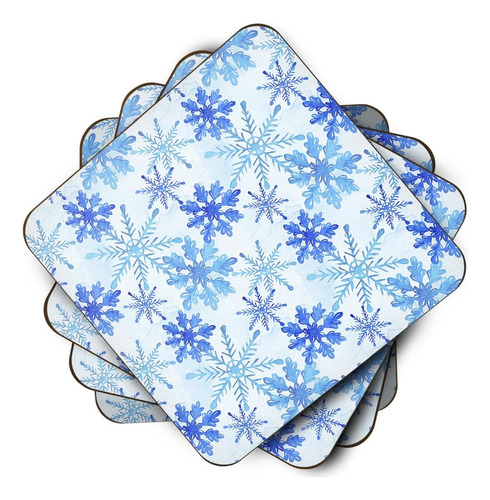 Juego De 4 Posavasos De Espuma De Acuarela Con Copos De Niev