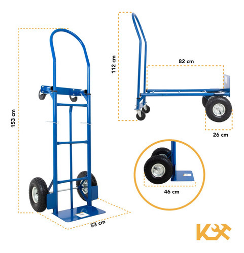 Diablito De Carga 400 kg Plataforma De Acero Con 2 Ruedas Neumáticas KINGDIPLA400 Color Azul Kingsman