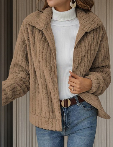 Chaqueta Corta Con Solapa Tipo Cárdigan De Felpa Para Otoño-