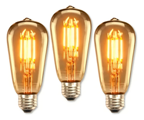 Kit 3 Lâmpada Filamento Led Homefy Decorativa Retrô Vintage Âmbar Branco-quente ST64