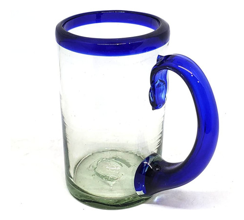 Mexhandcraft Tazas De Cerveza Con Borde Azul Cobalto De 14 O