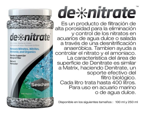 Seachem De Nitrate Producto Filtrante 250ml Acuario 