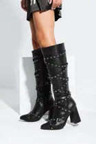 Comprar Botas Bucaneras Negras Caña Alta Con Tachas Y Taco Palo Nuev