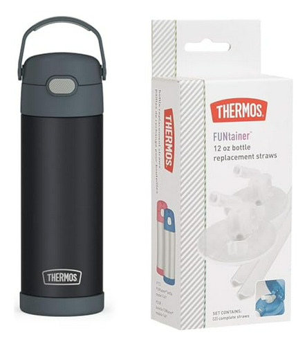 Botella Termo Acero Inoxidable 16 Oz Con Tapa Ancha & Pajita