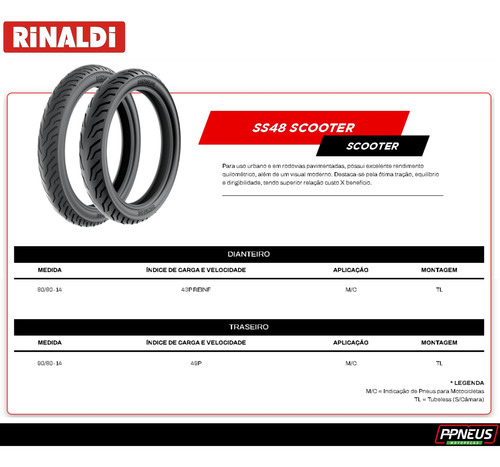 Par Pneu Moto 80/80 Aro 14 + 90/80 Aro 14 Ss48 Rinaldi