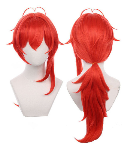 Peluca De Cosplay Impact Diluc Para Halloween, Pelo Rojo