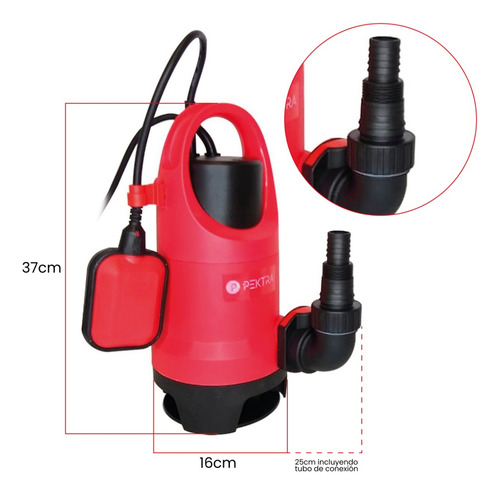 Imagen 3 de 10 de Bomba Sumergible Desagote 8 Mts 750w 220v Agua Pektra Pozo