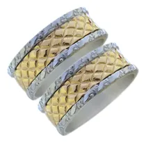 Comprar Par Alianzas Labradas Rombos Plata 925 Y Oro 18k Casamiento