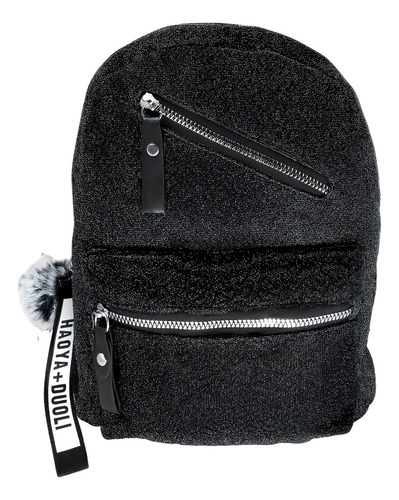 Mochila de mujer con lentejuelas brillantes y llavero con pompón, moderno, color negro