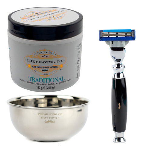 The Shaving Co Kit Rastrillo Negro Crema Afeitar Menta Bowl