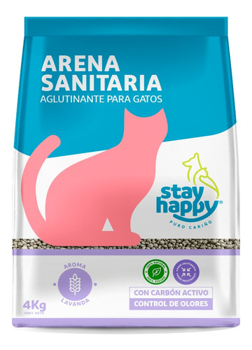 Arena Sanitaria Aglutinante Stay Happy Lavanda 4 Kilos