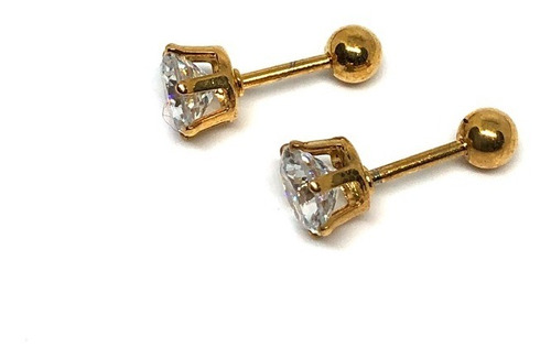 Arete Broquelan Acero Dorado Con Piedra 6mm Broche Rosca