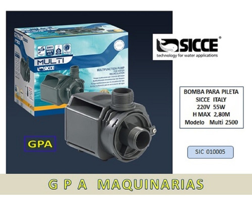 Imagen 2 de 2 de Bomba Pileta Fuente Multi 2500 Sicce Italy G P A Maquinarias