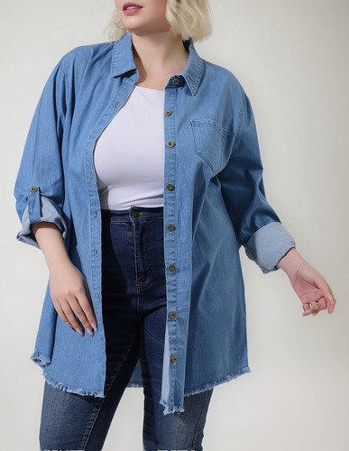 Camisas Mezclilla Talla Grande Tops De Chambray Con Botones