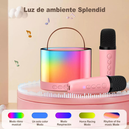 Máquina de karaoke altavoz bluetooth con 2 micrófonos inalámbricos color rosa