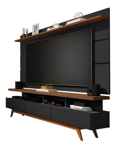 Rack Com Painel Vivare Wood 180 Preto Com Freijó - Germai