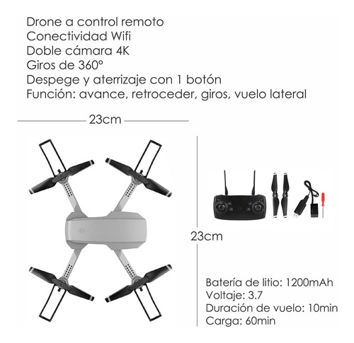 Imagen 6 de 7 de Drone Vak K1 Doble Camara 4k Wifi Video Control 360 6 Ejes