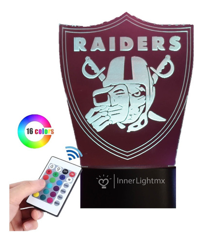 Lampara Led Raiders Nfl Multicolor 3d Escudo Logo Americano