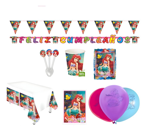 Kit Infantil Decoración Fiesta - Ariel La Sirenita X20 Inv