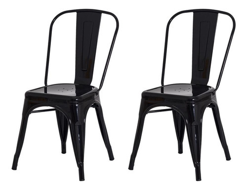 Kit 2 Cadeiras Tolix Iron Design Preta Brilhante Aço Industr