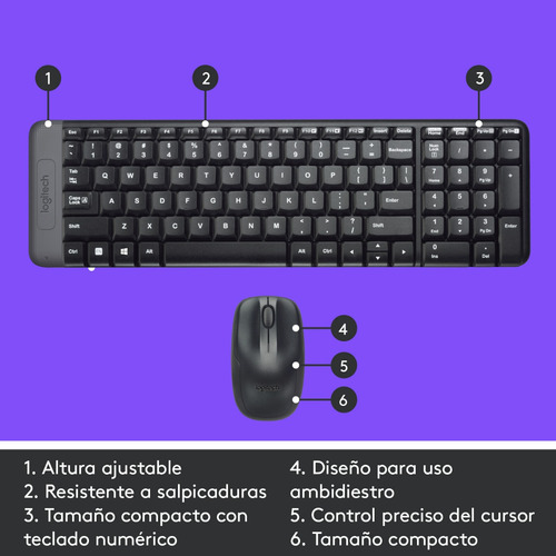 Kit Teclado Y Mouse Inalambrico Mk220 Logitech Color del mouse Negro Color del teclado Negro