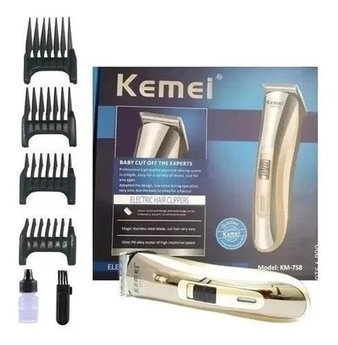 Maquina De Corte Cabelo E Barba Sem Fio Kemei Modelo Km-758 Cor Dourado 110v/220v