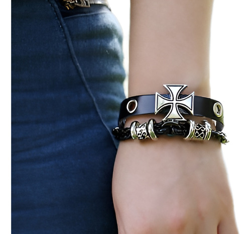 Brazalete De Punk Cruzado Ajustable De Los Hombres Brazalete