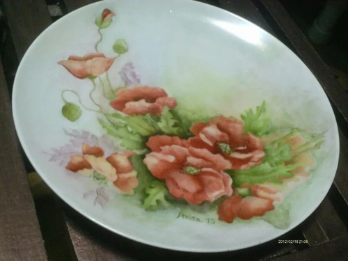 Plato De Porcelana Pintado A Mano Por Anita Dibujo De Flores