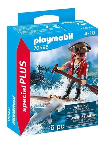 Playmobil Pirata Con Balsa Y Tiburon Martillo 6 Pzas 70598