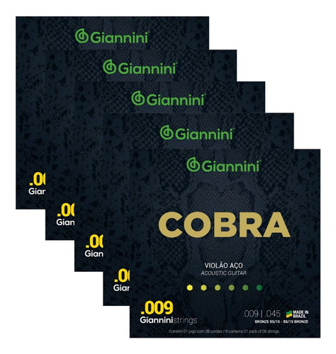 Kit 5 Encordoamento Violão Giannini Aço Cobra Bronze Geewak