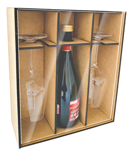 Caja Mdf P/botella Y 2copas S/bot S/copas Soporte Tapa Acríl