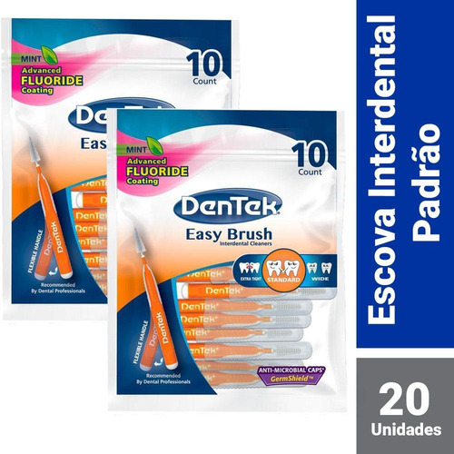 Kit Escova Interdental Dentek Easy Brush Padrão 20 Unidades