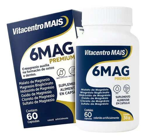 Hexa-mag 6 Tipos De Magnésio Alta Absorção Premium 60caps