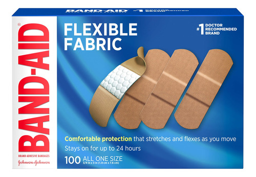 Band-aid Vendajes Adhesivos De Tela Flexible 3/4 X 3 100 Ct