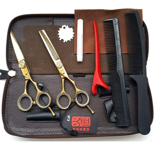 Imagen 1 de 10 de Set 2 Tijeras Profesional Kasho Style Filonav + Pulir + Acc