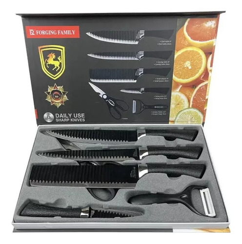 Set Cuchillos Cocina 6 Piezas Acero Inox + Tijera + Pelador